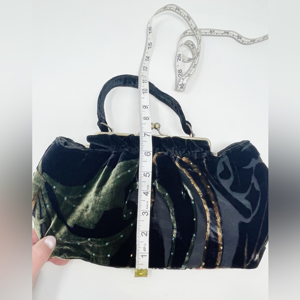 Tan velvet satchel handbag purse multicolor - Picture 9 of 10